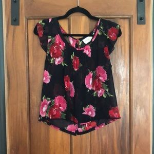 Abercrombie and Fitch M Sheer Blue Floral Top
